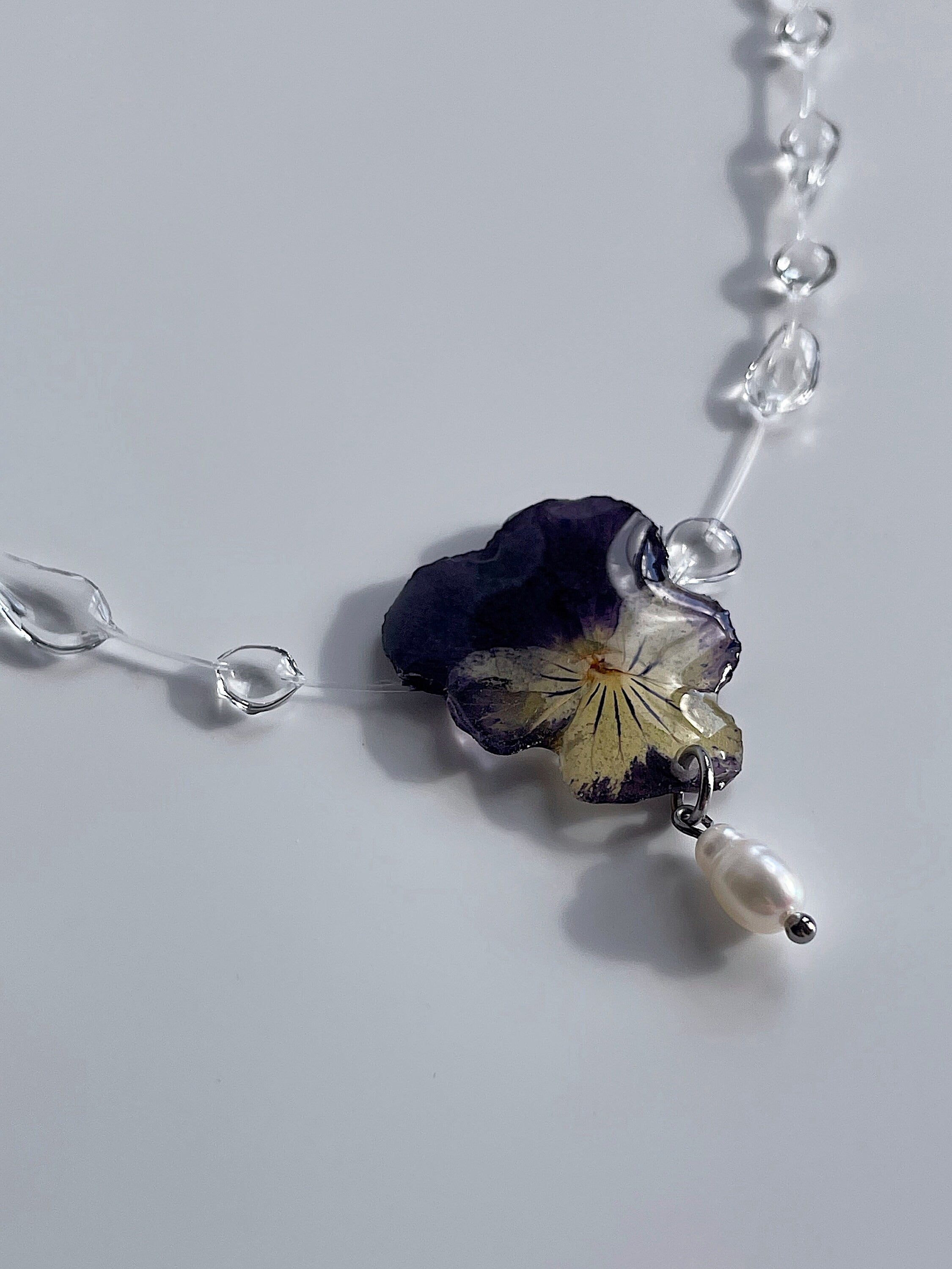 Pansy Flower Necklace With Pearl