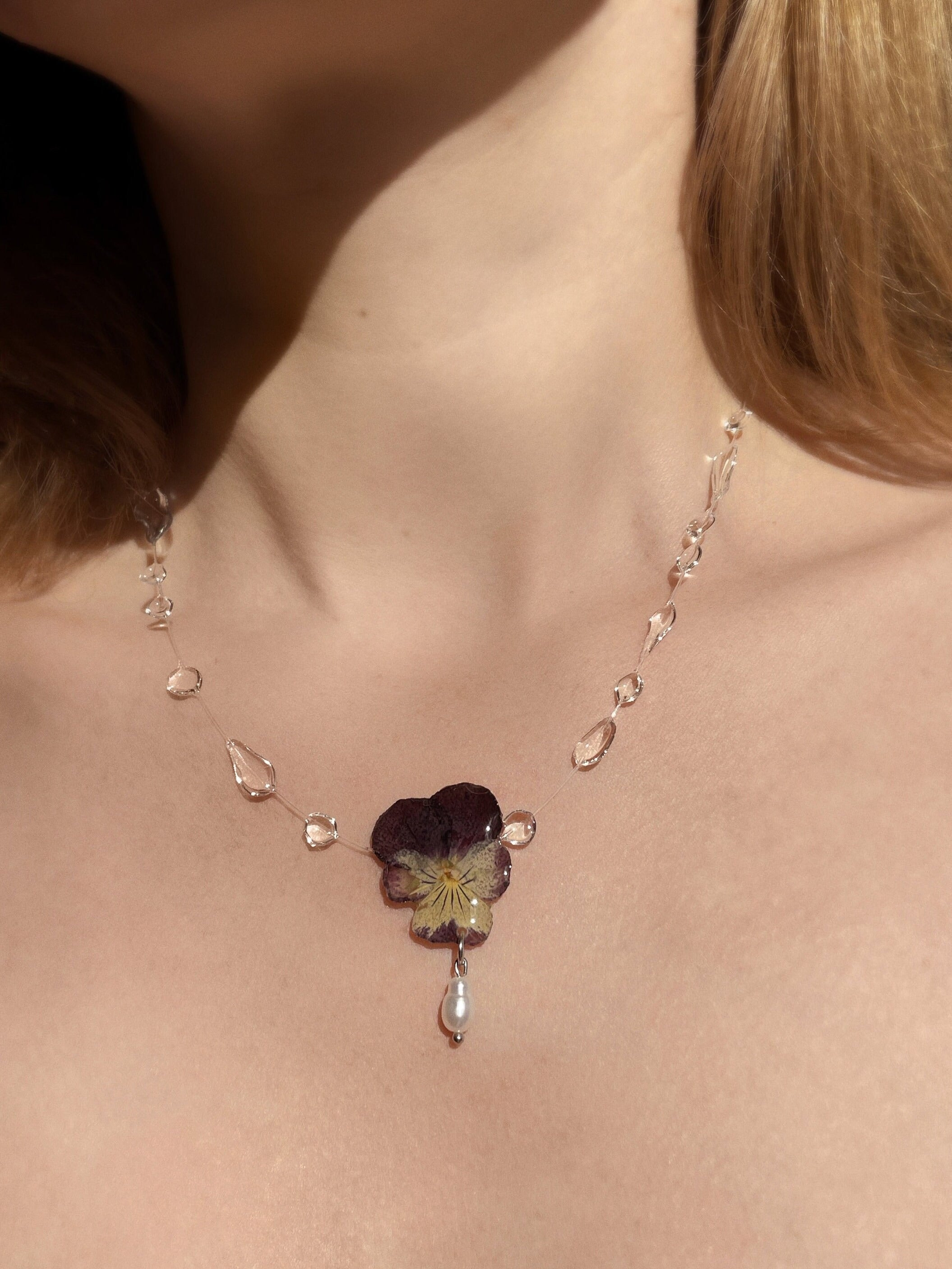 Pansy Flower Necklace With Pearl
